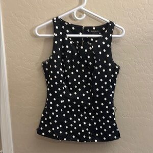 White House Black Market Black and White Polka Dot Fitted Tank Top